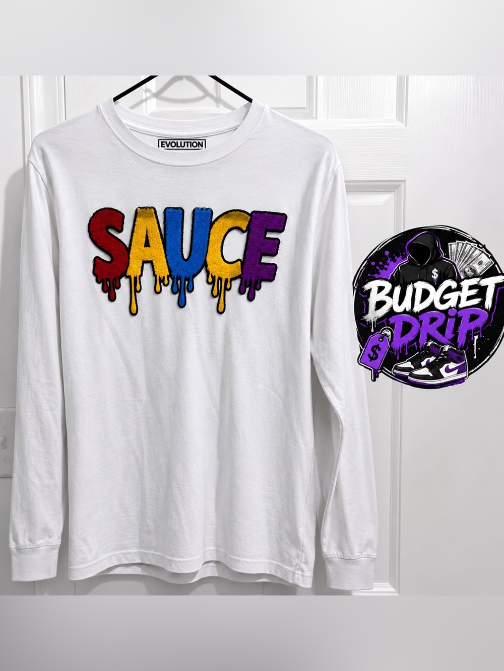 Evolution 'Sauce' Long Sleeve Tee - White with Multicolor Graphic